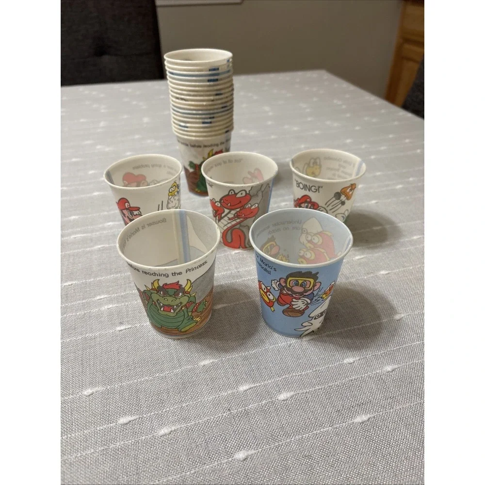 RARE 22 Vintage Super Mario Nintendo 1989 Retro Dixie Cups Bowser USA made